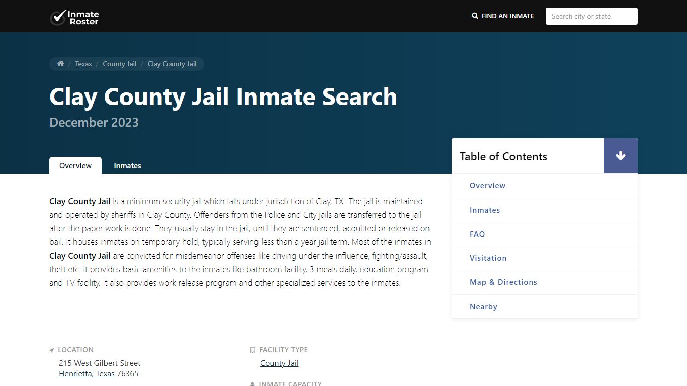 Inmate Search | Clay County Jail - Henrietta, TX - InmateRoster